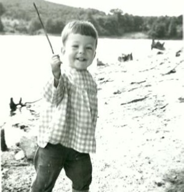 Photo of a young boy in black and white